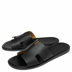 Hermes Black Leather Izmir Flat Sandals 40 For Men -Deals Hermes Store luxury men hermes new shoes p504128 005