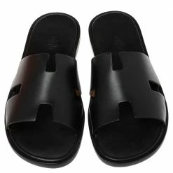 Hermes Black Leather Izmir Slide Sandal Size 46 For Men -Deals Hermes Store luxury men hermes new shoes p504132 003