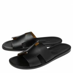 Hermes Black Leather Izmir Slide Sandal Size 46 For Men -Deals Hermes Store luxury men hermes new shoes p504132 006