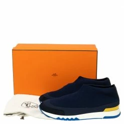 Hermes Hermés Navy Blue Knit Fabric Tokyo Slip-On Sneakers Size 44 For Men -Deals Hermes Store luxury men hermes new shoes p580364 003