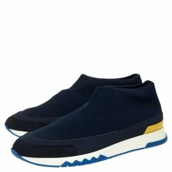 Hermes Hermés Navy Blue Knit Fabric Tokyo Slip-On Sneakers Size 44 For Men -Deals Hermes Store luxury men hermes new shoes p580364 004