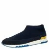 Hermes Hermés Navy Blue Knit Fabric Tokyo Slip-On Sneakers Size 44 For Men
