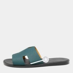 Hermes Green Leather Izmir Flat Slides Size 43 For Men
