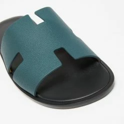 Hermes Green Leather Izmir Flat Slides Size 43 For Men -Deals Hermes Store luxury men hermes new shoes p646391 005
