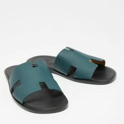 Hermes Green Leather Izmir Flat Slides Size 43 For Men -Deals Hermes Store luxury men hermes new shoes p646391 007