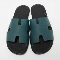 Hermes Green Leather Izmir Flat Slides Size 43 For Men -Deals Hermes Store luxury men hermes new shoes p646391 008