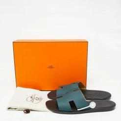 Hermes Green Leather Izmir Flat Slides Size 43 For Men -Deals Hermes Store luxury men hermes new shoes p646391 010