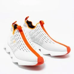 Hermes White/Orange Knit Fabric Eclair Slip-On Sneakers Size 42 For Men -Deals Hermes Store luxury men hermes new shoes p670122 006