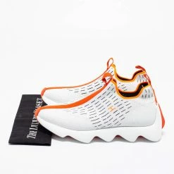 Hermes White/Orange Knit Fabric Eclair Slip-On Sneakers Size 42 For Men -Deals Hermes Store luxury men hermes new shoes p670122 009