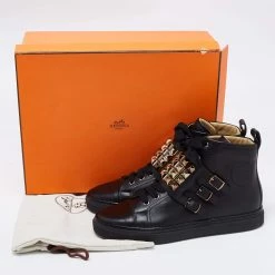 Hermes Black Leather Studded Lennox High-Top Sneakers Size 41.5 For Men -Deals Hermes Store luxury men hermes new shoes p678293 008