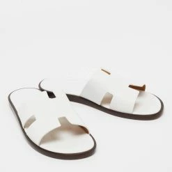 Hermes White Leather Izmir Slide Flats Size 42 For Men -Deals Hermes Store luxury men hermes new shoes p678379 004