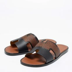 Hermes Black/Brown Leather Izmir Flat Sandals Size 44 For Men -Deals Hermes Store luxury men hermes new shoes p678723 008