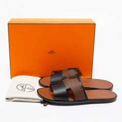 Hermes Black/Brown Leather Izmir Flat Sandals Size 44 For Men -Deals Hermes Store luxury men hermes new shoes p678723 009