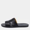 Hermes Black Leather Izmir Slide Sandals Size 40 For Men