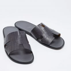 Hermes Hermès Grey Crocodile Leather Izmir Flats Size 45 For Men -Deals Hermes Store luxury men hermes new shoes p684315 006