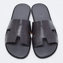 Hermes Hermès Grey Crocodile Leather Izmir Flats Size 45 For Men -Deals Hermes Store luxury men hermes new shoes p684315 007
