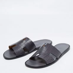 Hermes Hermès Grey Crocodile Leather Izmir Flats Size 45 For Men -Deals Hermes Store luxury men hermes new shoes p684315 008
