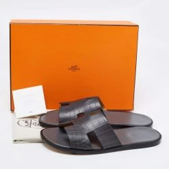 Hermes Hermès Grey Crocodile Leather Izmir Flats Size 45 For Men -Deals Hermes Store luxury men hermes new shoes p684315 009