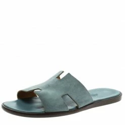 Hermes Teal Suede Izmir Sandals Size 44 For Men