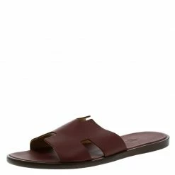 Hermes Maroon Leather Izmir Sandals Size 43.5 For Men