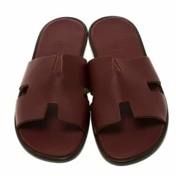 Hermes Maroon Leather Izmir Sandals Size 43.5 For Men -Deals Hermes Store luxury men hermes new shoes p92781 003