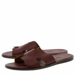 Hermes Maroon Leather Izmir Sandals Size 43.5 For Men -Deals Hermes Store luxury men hermes new shoes p92781 004