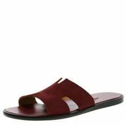Hermes Maroon Suede Izmir Sandals Size 44 For Men