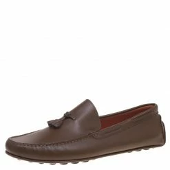Hermes Brown Leather Leonard Tassel Moccasins Size 44 For Men
