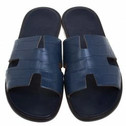 Hermes Indigo Blue Alligator Izmir Sandals Size 44 For Men -Deals Hermes Store luxury men hermes new shoes p93219 0003