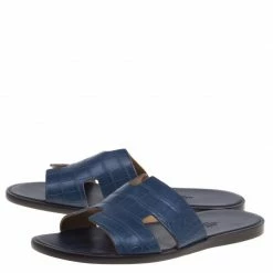 Hermes Indigo Blue Alligator Izmir Sandals Size 44 For Men -Deals Hermes Store luxury men hermes new shoes p93219 0004