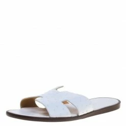 Hermes White Ostrich Izmir Sandals Size 44 For Men