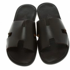 Hermes Dark Brown Leather Izmir Sandals Size 44.5 For Men -Deals Hermes Store luxury men hermes new shoes p94846 003