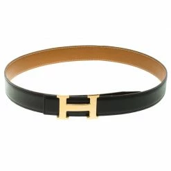 Hermes Black/Brown Leather H Buckle Reversible Belt 80 CM For Men
