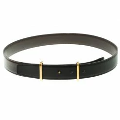 Hermes Black/Dark Brown Box Calf Leather Idem Reversible Belt 80CM For Men
