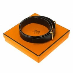 Hermes Black/Dark Brown Box Calf Leather Idem Reversible Belt 80CM For Men -Deals Hermes Store luxury men hermes used accessories p102502 0006