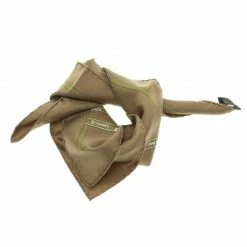 Hermes Military Green Silk Signature Logo Ribbons Print Bolduc Pocket Square For Men