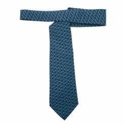Hermes Blue H Logo Print Tie For Men -Deals Hermes Store luxury men hermes used accessories p10735 003