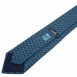 Hermes Blue H Logo Print Tie For Men -Deals Hermes Store luxury men hermes used accessories p10735 004