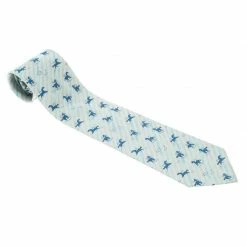 Hermes Blue And Grey Printed Silk Pegasus Tie For Men
