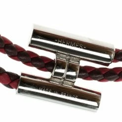 Hermes Tournis Tresse Bicolor Woven Leather Palladium Plated H Bracelet For Men 8 Hermes Tournis Tresse Bicolor Woven Leather Palladium Plated H Bracelet For Men -Deals Hermes Store luxury men hermes used accessories p120847 003