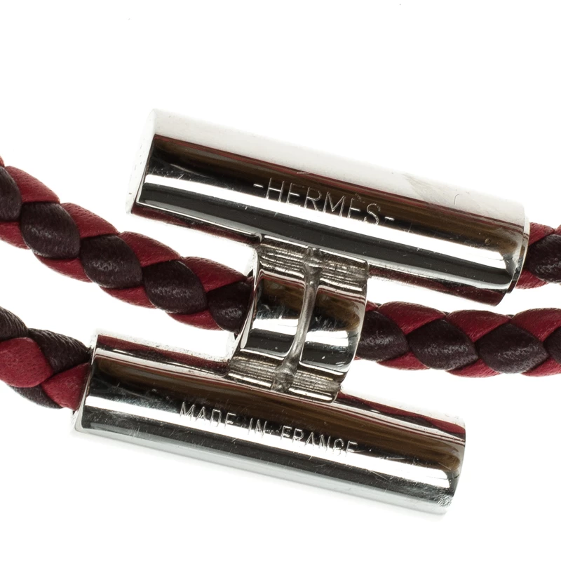 Hermes Tournis Tresse Bicolor Woven Leather Palladium Plated H Bracelet For Men 5 Hermes Tournis Tresse Bicolor Woven Leather Palladium Plated H Bracelet For Men - Image 3