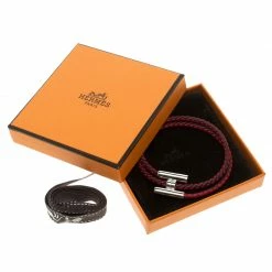 Hermes Tournis Tresse Bicolor Woven Leather Palladium Plated H Bracelet For Men 9 Hermes Tournis Tresse Bicolor Woven Leather Palladium Plated H Bracelet For Men -Deals Hermes Store luxury men hermes used accessories p120847 004