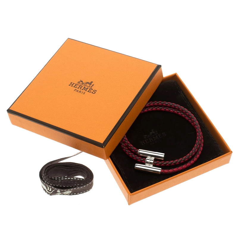 Hermes Tournis Tresse Bicolor Woven Leather Palladium Plated H Bracelet For Men 6 Hermes Tournis Tresse Bicolor Woven Leather Palladium Plated H Bracelet For Men - Image 4