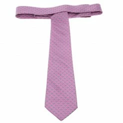 Hermes Pink Chain Link Printed Silk Tie For Men -Deals Hermes Store luxury men hermes used accessories p120939 002