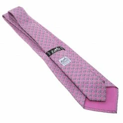 Hermes Pink Chain Link Printed Silk Tie For Men -Deals Hermes Store luxury men hermes used accessories p120939 004