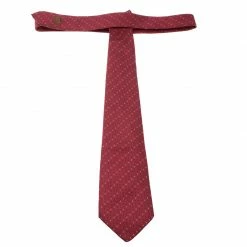Hermes Red Asymmetric H Pattern Silk Jacquard Tie For Men -Deals Hermes Store luxury men hermes used accessories p120963 003