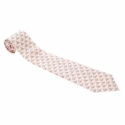 Hermes Pink Dolphin Print Silk Tie For Men