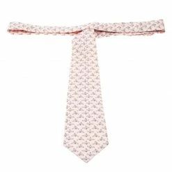Hermes Pink Dolphin Print Silk Tie For Men -Deals Hermes Store luxury men hermes used accessories p121044 003