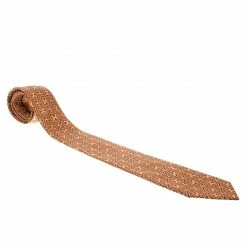 Hermes Orange Cursive H Pattern Printed Silk Tie For Men