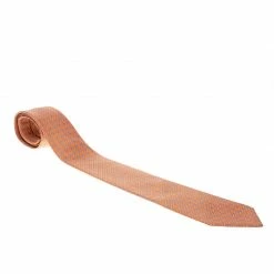 Hermes Orange Chaine D'Ancre Printed Silk Tie For Men